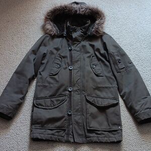 Men's Black Rivet Canvas Parka - size S